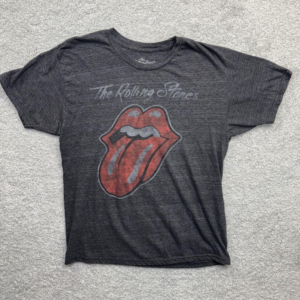 The Rolling Stones T Shirt Mens Large Gray Tongue Logo Band Rock Concert Tee LG